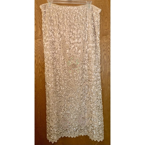 Vintage S.M. Collection Maxi Skirt XL Floral Designs Sequins Pearls Lace Beige - Picture 2 of 10